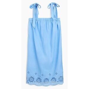 J. Crew Tie- Shoulder Dress with Embroidery Cotton Eyelet Hem Blue NWT Sz Small